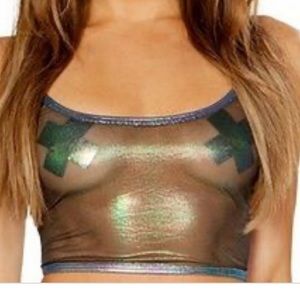 J valentine mesh rave crop top shimmery black S/M